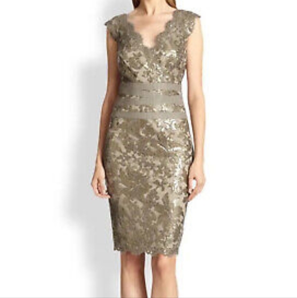 Tadashi Shoji Cocktail Sheath Bodycon Shiny Sequin Smokey Lt. Brown Dress Size 8 - Picture 6 of 15